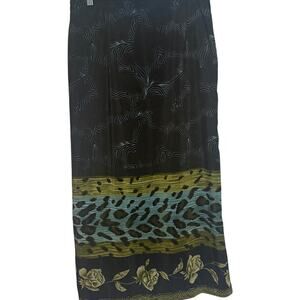 Emeralda Fashions Women's‎ Black Teal Printed Skirt Wide Elastic Waist Size L